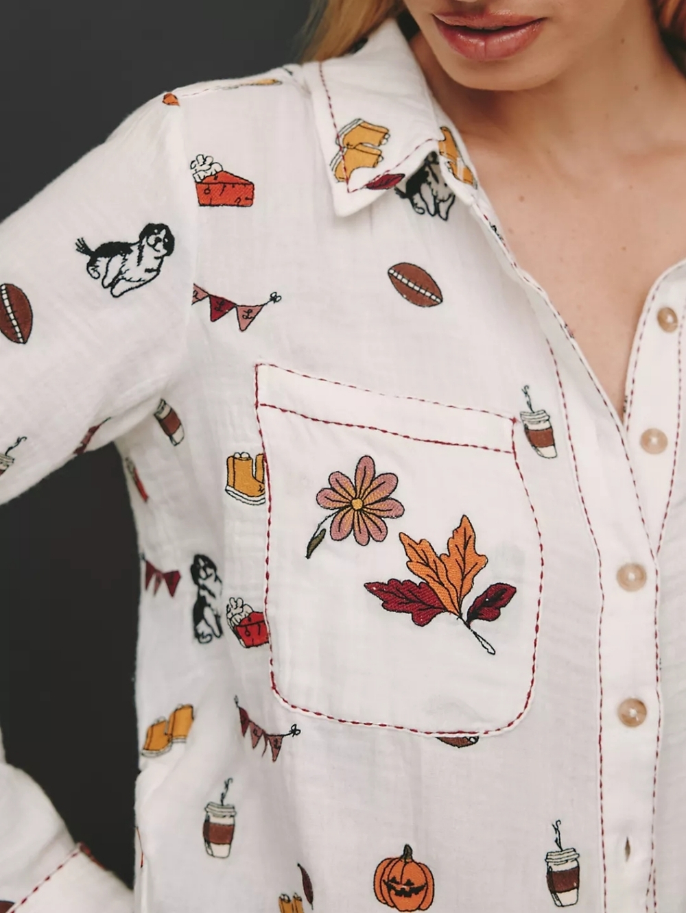 🪷NWT Anthropologie Pilcro Embroidered Icon Buttondown Shirt Ivory XS 🌙